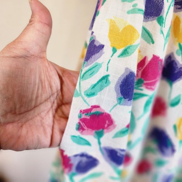 Vtg 70's Fit Flare Midi Shirt Dress Floral Colorful Collar Women M Retrolook - Picture 9 of 14